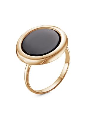 Кольцо серебро 925 пробы, покрытие - золочение, вставка - искусственный агат черный