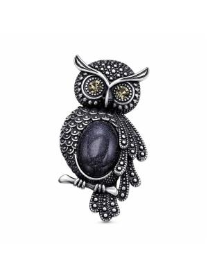 Брошь бижутерия, покрытие - серебрение с оксидированием, вставка - искусственный авантюрин, стекло ювелирное preciosa