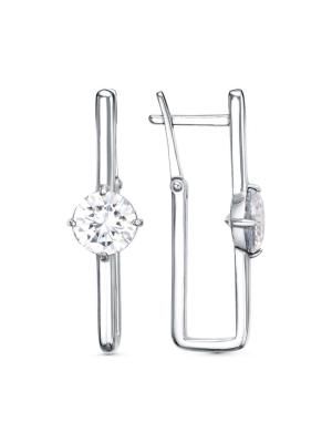 Серьги бижутерия, покрытие - платинирование, вставка - фианит (недрагоценный камень)