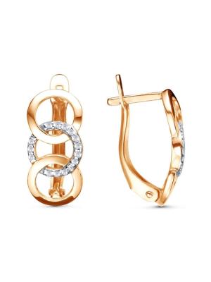 Серьги серебро 925 пробы, покрытие - золочение, выборочное родирование, вставка - фианит (недрагоценный камень)