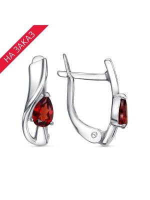 Серьги серебро 925 пробы, покрытие - родирование, вставка - гранат (полудрагоценный камень)