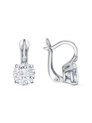 Серьги бижутерия, покрытие - платинирование, вставка - фианит (недрагоценный камень)