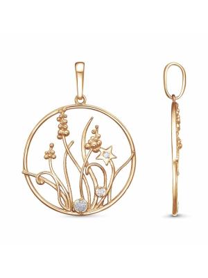 Подвеска серебро 925 пробы, покрытие - золочение, вставка - фианит (недрагоценный камень)