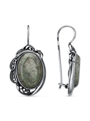 Серьги серебро 925 пробы, покрытие - оксидирование, вставка - везувиан