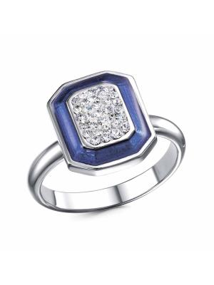 Кольцо серебро 925 пробы, покрытие - платинирование, отделка - эмаль, вставка - стекло ювелирное preciosa