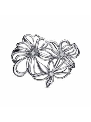 Брошь бижутерия, покрытие - серебрение с оксидированием, вставка - фианит (недрагоценный камень)