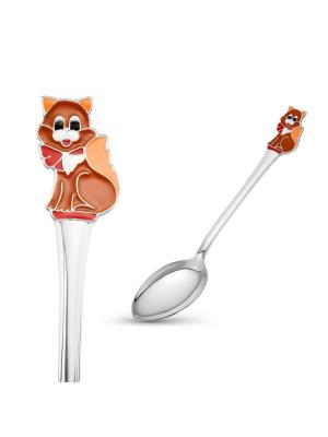 Ложка чайная "кошка" серебро 925 пробы, без покрытия, отделка - эмаль, без вставок