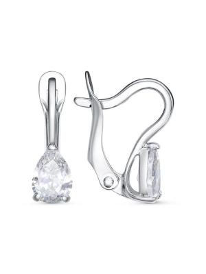 Серьги бижутерия, покрытие - платинирование, вставка - фианит (недрагоценный камень)