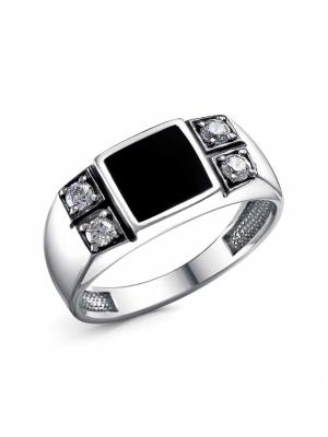 Кольцо серебро 925 пробы, покрытие - оксидирование, отделка - эмаль, вставка - фианит (недрагоценный камень)