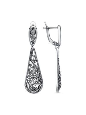 Серьги бижутерия, покрытие - серебрение с оксидированием, без вставок