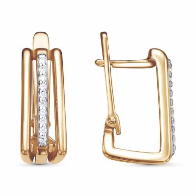 Серьги серебро 925 пробы, покрытие - золочение, выборочное родирование, вставка - фианит (недрагоценный камень)