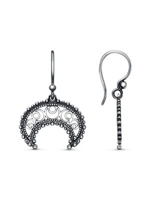 Серьги бижутерия, покрытие - серебрение с оксидированием, без вставок