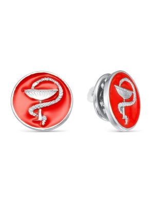 Значок серебро 925 пробы, покрытие - родирование, отделка - эмаль, без вставок