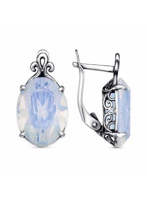 Серьги серебро 925 пробы, покрытие - оксидирование, вставка - стекло ювелирное собственной огранки