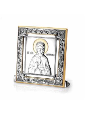 Икона "матрона московская" серебро 925 пробы, покрытие - оксидирование, выборочное золочение, без вставок