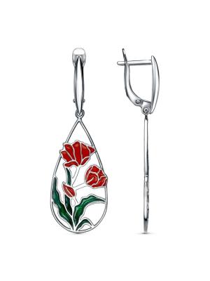 Серьги бижутерия, покрытие - платинирование, отделка - эмаль, без вставок