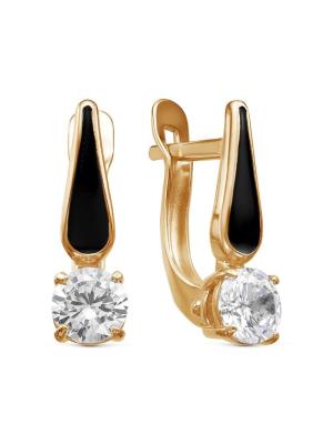 Серьги бижутерия, покрытие - золочение, отделка - эмаль, вставка - фианит (недрагоценный камень)