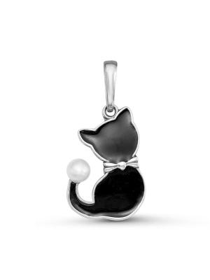 Подвеска серебро 925 пробы, покрытие - оксидирование, отделка - эмаль, вставка - культивированный жемчуг