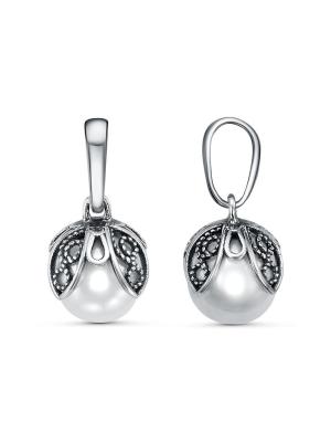 Подвеска бижутерия, покрытие - серебрение с оксидированием, вставка - имитация жемчуга