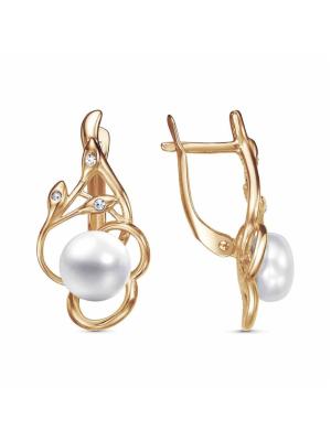 Серьги бижутерия, покрытие - золочение, вставка - культивированный жемчуг, стекло ювелирное preciosa