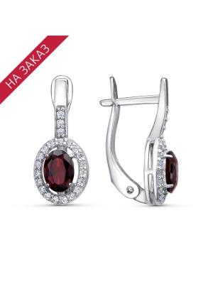 Серьги серебро 925 пробы, покрытие - родирование, вставка - гранат (полудрагоценный камень), фианит (недрагоценный камень)