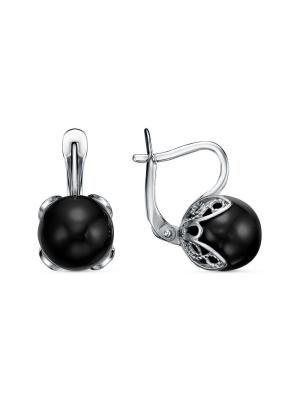 Серьги бижутерия, покрытие - серебрение с оксидированием, вставка - имитация жемчуга