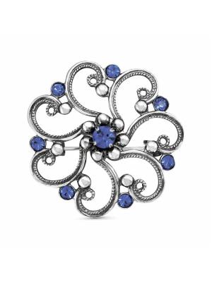 Брошь бижутерия, покрытие - серебрение с оксидированием, вставка - стекло ювелирное preciosa