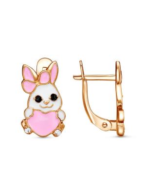 Серьги бижутерия, покрытие - золочение, отделка - эмаль, вставка - фианит (недрагоценный камень)