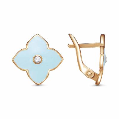 Серьги серебро 925 пробы, покрытие - золочение, отделка - эмаль, вставка - стекло ювелирное preciosa