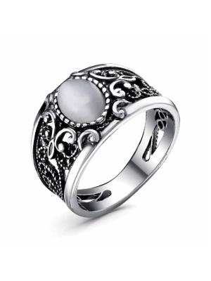 Кольцо бижутерия, покрытие - серебрение с оксидированием, вставка - искусственный кошачий глаз