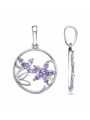 Подвеска серебро 925 пробы, покрытие - платинирование, вставка - фианит (недрагоценный камень)