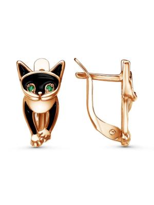 Серьги серебро 925 пробы, покрытие - золочение, отделка - эмаль, вставка - искусственная шпинель