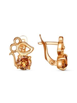 Серьги бижутерия, покрытие - золочение, вставка - фианит (недрагоценный камень)