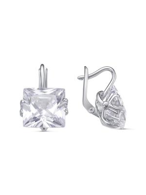 Серьги серебро 925 пробы, покрытие - родирование, вставка - фианит (недрагоценный камень)