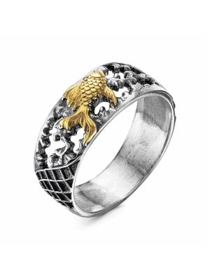 Кольцо бижутерия, покрытие - серебрение с оксидированием, выборочное золочение, без вставок