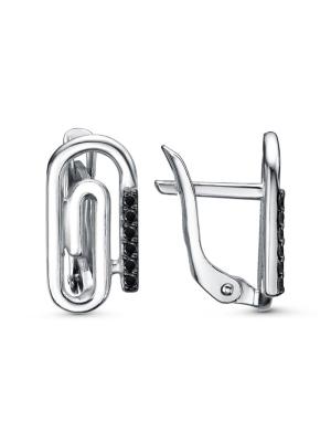 Серьги серебро 925 пробы, покрытие - родирование, выборочное черное родирование, вставка - фианит (недрагоценный камень)