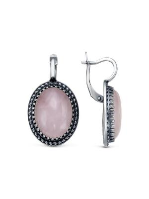 Серьги бижутерия, покрытие - серебрение с оксидированием, вставка - искусственный кварц розовый