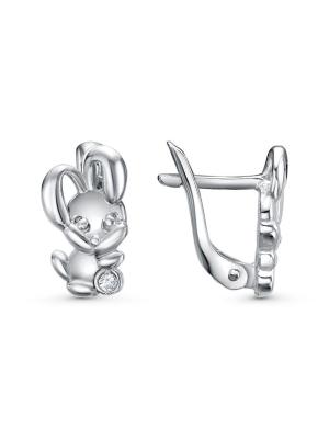 Серьги серебро 925 пробы, покрытие - родирование, вставка - фианит (недрагоценный камень)