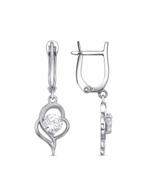 Серьги бижутерия, покрытие - платинирование, вставка - фианит (недрагоценный камень)