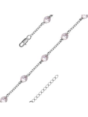 Браслет бижутерия, покрытие - серебрение, вставка - имитация жемчуга