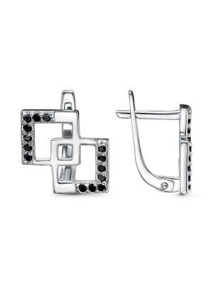 Серьги серебро 925 пробы, покрытие - родирование, выборочное черное родирование, вставка - фианит (недрагоценный камень)