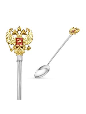 Ложка чайная "герб россии" серебро 925 пробы, покрытие - золочение, отделка - эмаль, без вставок