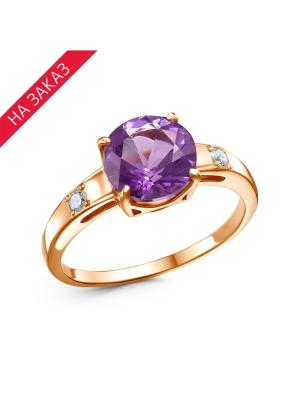 Кольцо серебро 925 пробы, покрытие - золочение, вставка - аметист (полудрагоценный камень), фианит (недрагоценный камень)
