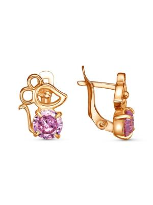 Серьги бижутерия, покрытие - золочение, вставка - фианит (недрагоценный камень)