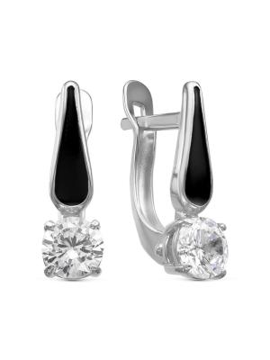 Серьги бижутерия, покрытие - серебрение, отделка - эмаль, вставка - фианит (недрагоценный камень)