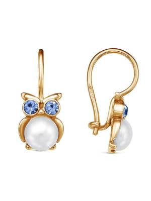 Серьги бижутерия, покрытие - золочение, вставка - имитация жемчуга, стекло ювелирное preciosa