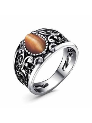 Кольцо бижутерия, покрытие - серебрение с оксидированием, вставка - искусственный кошачий глаз