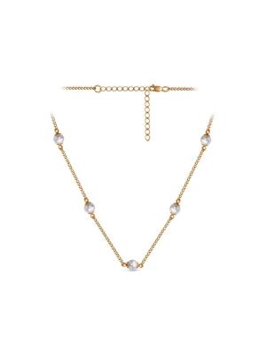 Колье бижутерия, покрытие - золочение, вставка - имитация жемчуга