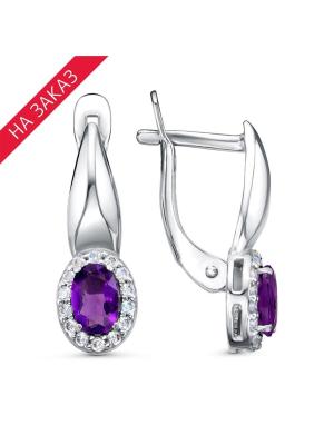 Серьги серебро 925 пробы, покрытие - родирование, вставка - аметист (полудрагоценный камень), фианит (недрагоценный камень)