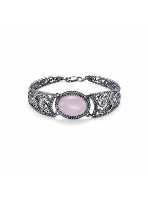 Браслет бижутерия, покрытие - серебрение с оксидированием, вставка - искусственный кварц розовый